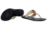 (WMNS) Gucci Double g Metallic Leather Gold Color Slippers 497444-0B7N0-7100