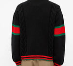 Gucci Chucky Grg Long-Sleeved Sweater With Striped Round Neck At Hem Cuffs For Men Black 548115-X1561-1082