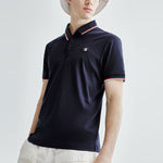 FILA Logo Solid Color Sports Short Sleeve Knitted Polo Shirt For Men Blue F11M021121G-NV