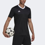 Men's adidas Contrasting Colors Collar Logo Casual Sports Short Sleeve Black T-Shirt HE1573