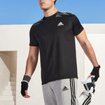 Men's adidas Solid Color Logo Casual Short Sleeve Black T-Shirt GM2090
