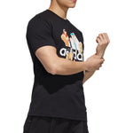 Men's adidas Cartoon Alphabet Logo Printing Round Neck Short Sleeve Black T-Shirt GL0398