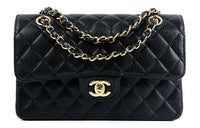 CHANEL Classic Double Flap Quilted Caviar Gold-tone Small Black