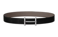 HERMES Togo Calfskin Double-Sided Leather Belt Leather Belts Women's Black/Tin Gray Width: 3.2cm