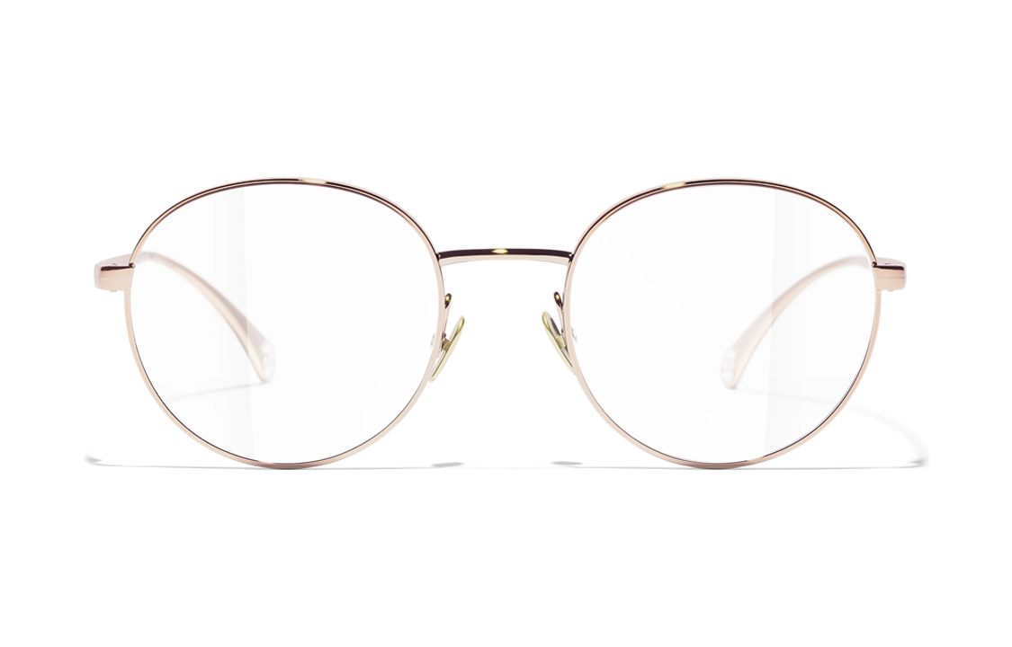 CHANEL Alloy Metal Irregular Shape Eyeglass Frames Unisex Rose Gold