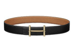 HERMES Chaine D'Ancre To Go Calfskin Double-Sided Belt Unisex Black/Gold Width: 3.8cm
