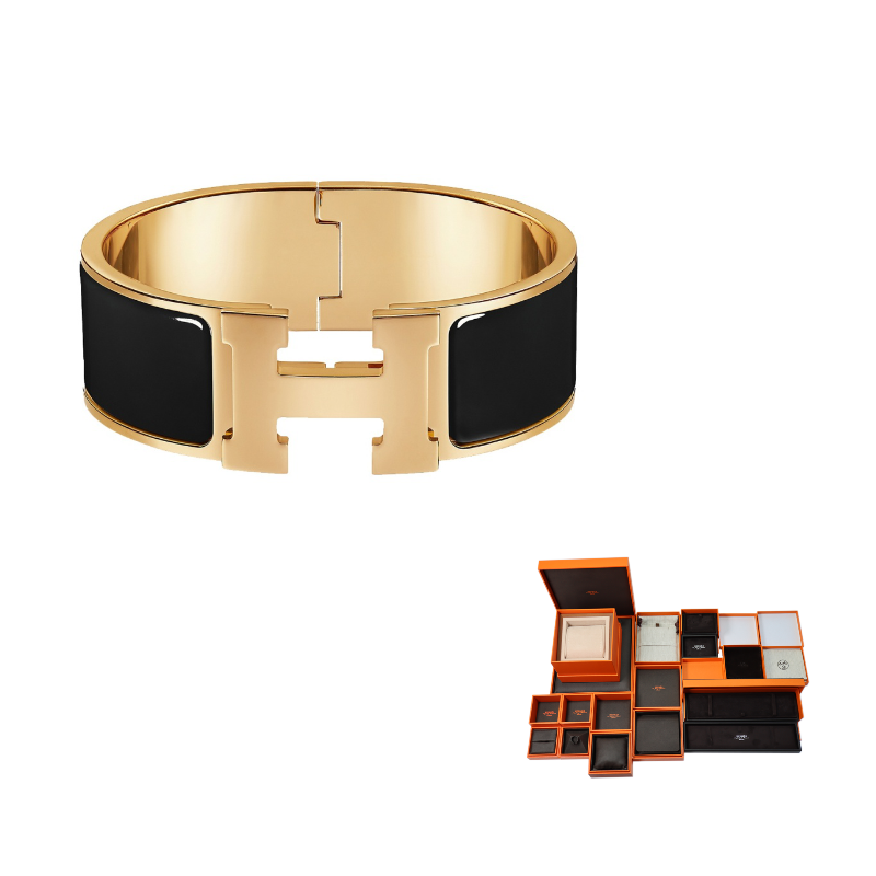 HERMES Clic Metal Bangles Unisex Black Gold