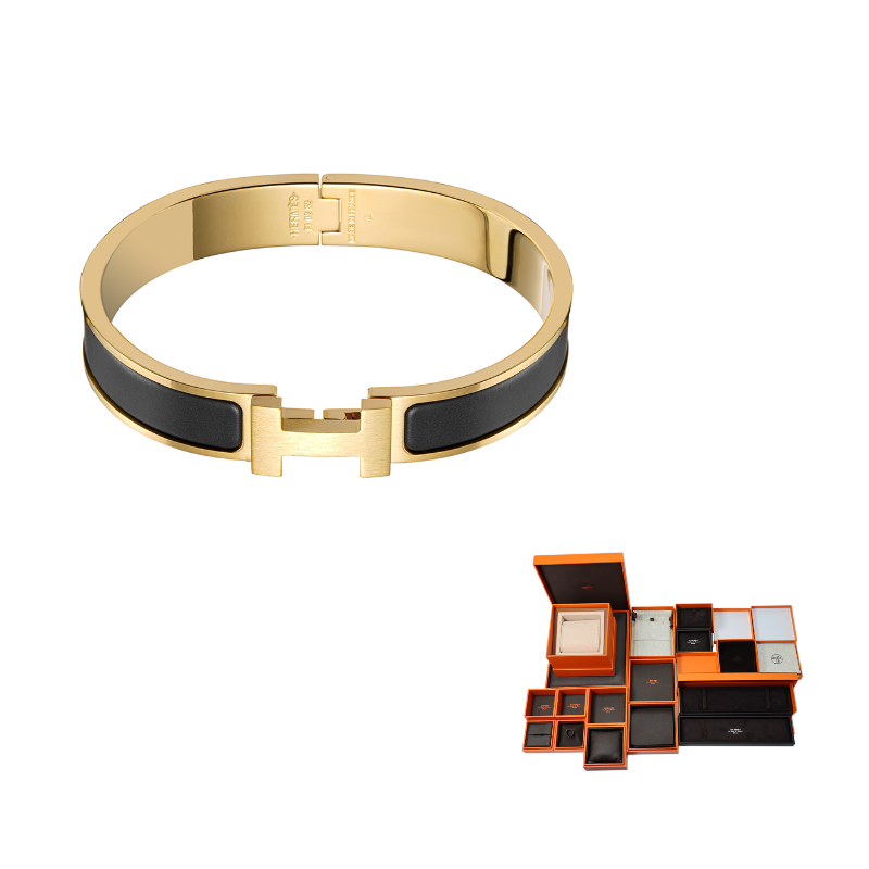 HERMES Enamel Bangles Unisex Black