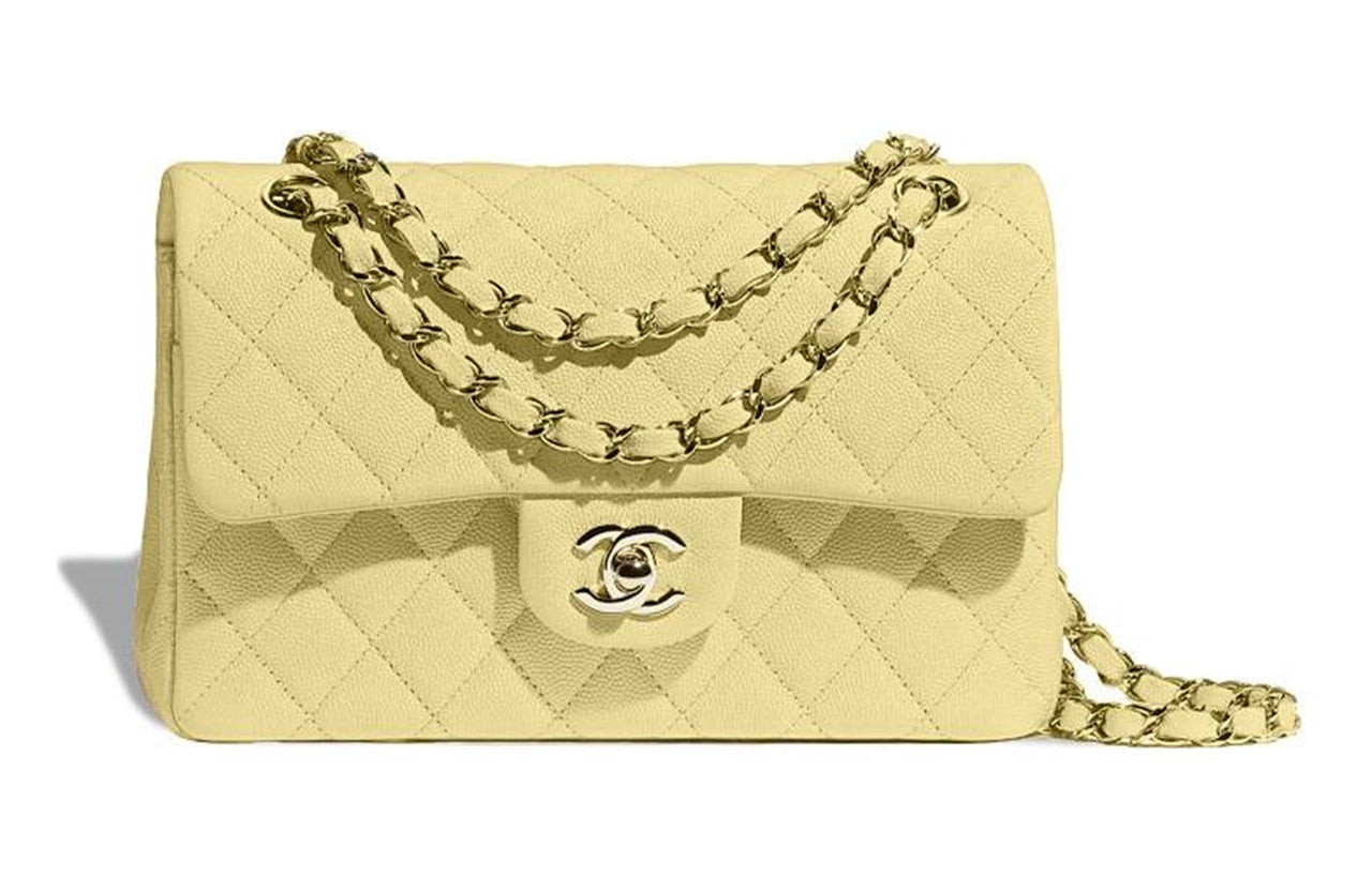 CHANEL Classic Flap CF22K Fall And Winter Calfskin Flap Bag, Shoulder Bag, Crossbody Bag Small Size Women's Yellow