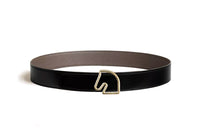 HERMES Gold Horse Head Smooth Buckle Leather Belts Men's Black/Light Brown 3.8CM