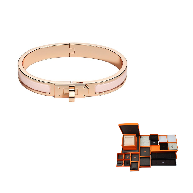 HERMES Enamel Rose Gold-Plated Metal Bangles Women's Rose Gold