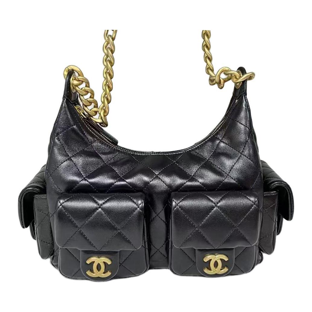 CHANEL 25C Shiny Lambskin Shoulder Bags Black