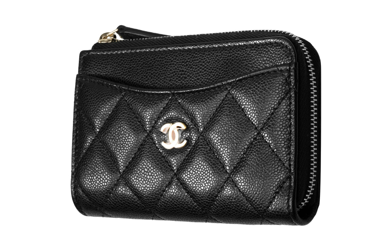 CHANEL Grained Cow Leather Card Holder Women's Black