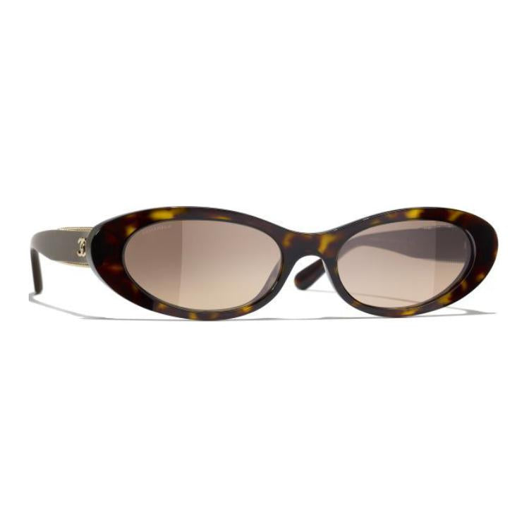 CHANEL Resin Oval Sunglasses Unisex Tortoiseshell