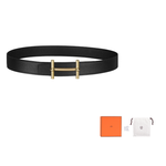 HERMES Cow Leather Leather Belts Men's Black Width: 3.2cm