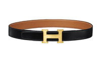 HERMES Epsom Calfskin Belt Leather Belts Men's Black Gold 3.2cm