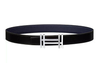 HERMES Smooth Buckle Leather Belts Unisex Black/Blue Purple 3.2cm