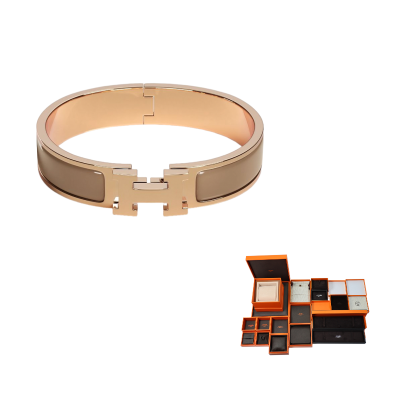 HERMES Enamel Bangles Women's Rose Gold