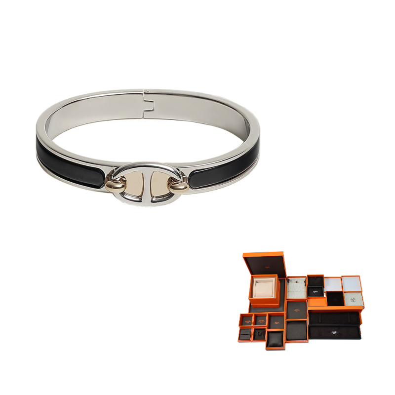 HERMES Enamel Bangles Women's Silver/Black