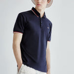 FILA Logo Solid Color Sports Short Sleeve Knitted Polo Shirt For Men Blue F11M021121G-NV