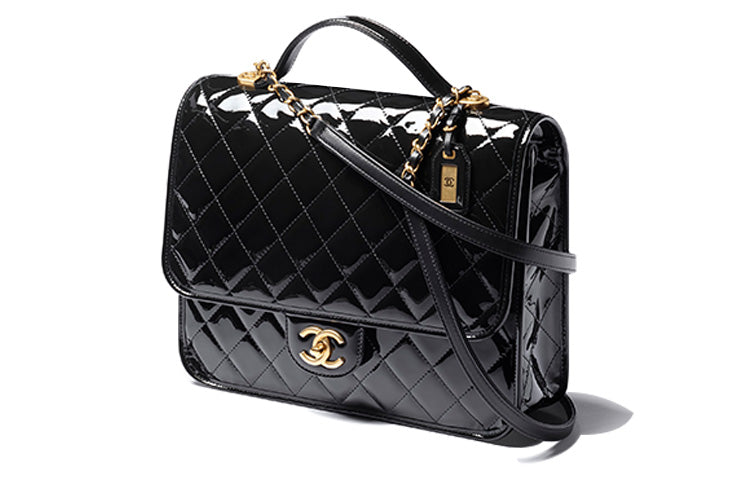CHANEL 22K Autumn And Winter Patent Leather Backpack Large Size Women's Black