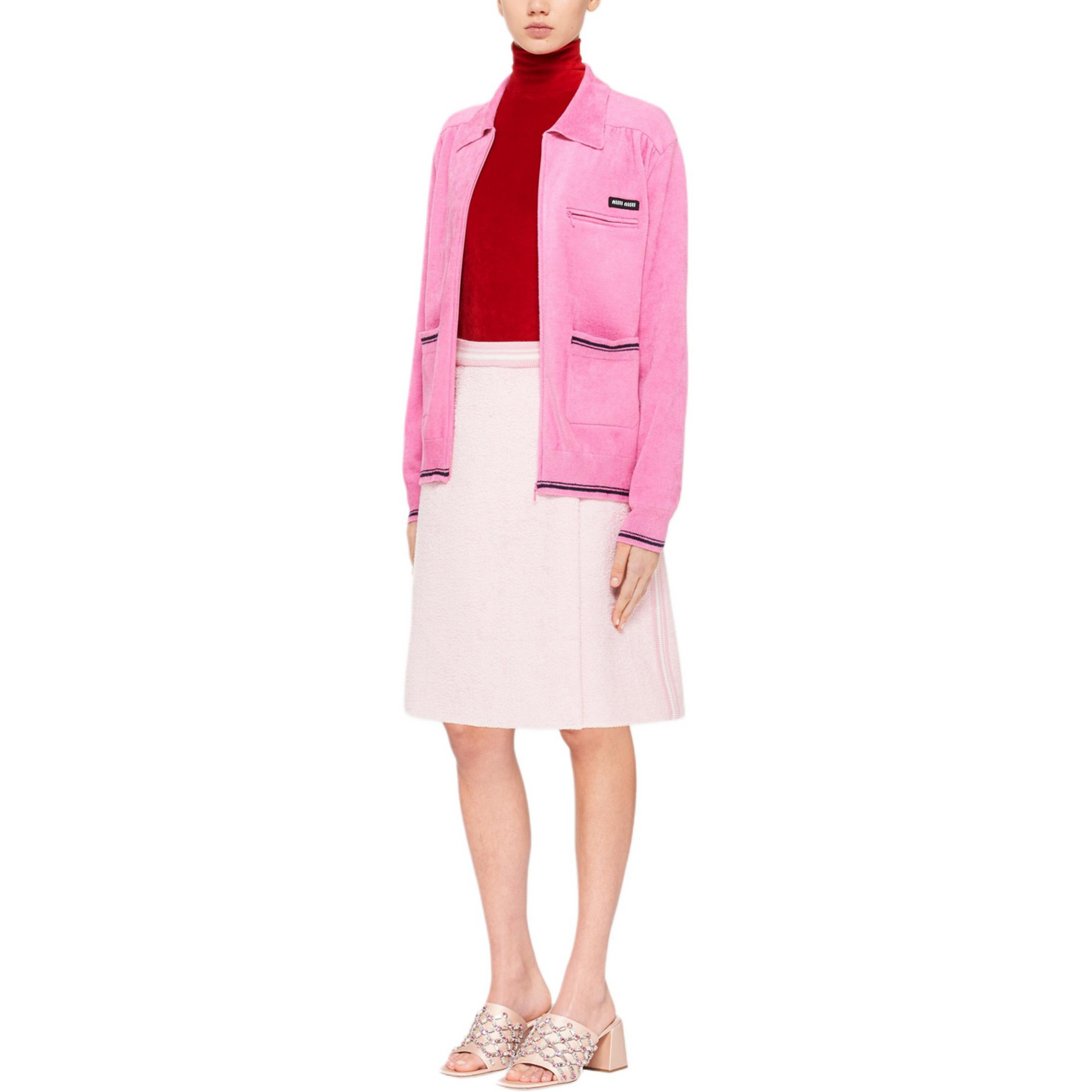 MIU MIU Knitted Fabric A-Line Midi Dress Women's Petal Pink