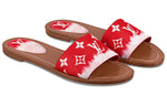 LOUIS VUITTON Lock It Genuine Leather Sole Abrasion Resistant Slide Slippers Women's Red