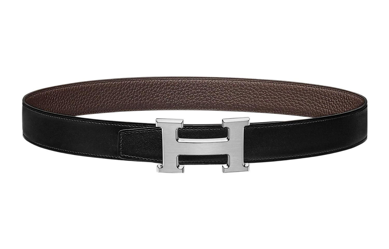HERMES Togo Calfskin Double-Sided Leather Belt Leather Belts Women's Black/Chocolate Width: 3.2cm
