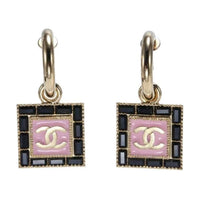 CHANEL Metal Rhinestone Resin Earrings Women's Black