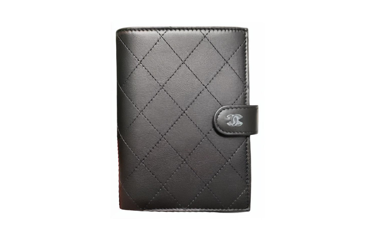 CHANEL Matte Cowhide Passport Holder With Card Slot Women's Black