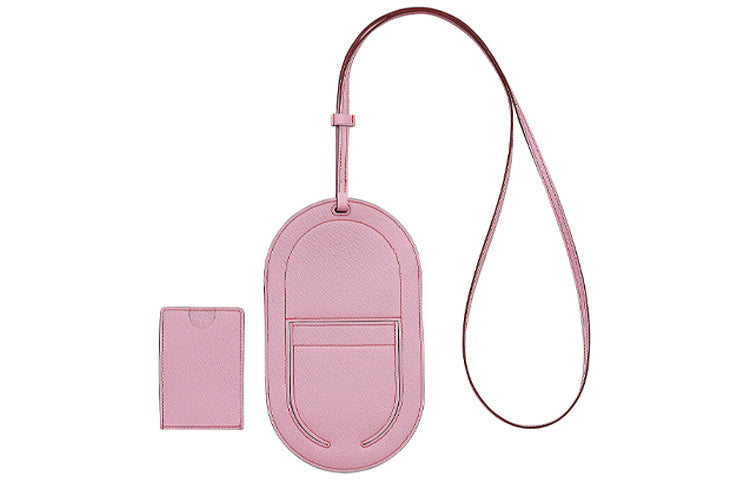 HERMES In The Loop Mysore Goat Skin Pig Nose Card Holder Cell Phone Pouch Large Size Women's Mallow Purple/Heart Red