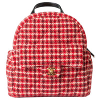 CHANEL Wool Twill Velvet Calfskin With Gold Metal Backpack Large Size Women's Red & White