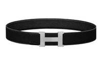 HERMES Togo Calfskin Double-Sided Leather Belt Leather Belts Men's Black 3.8cm