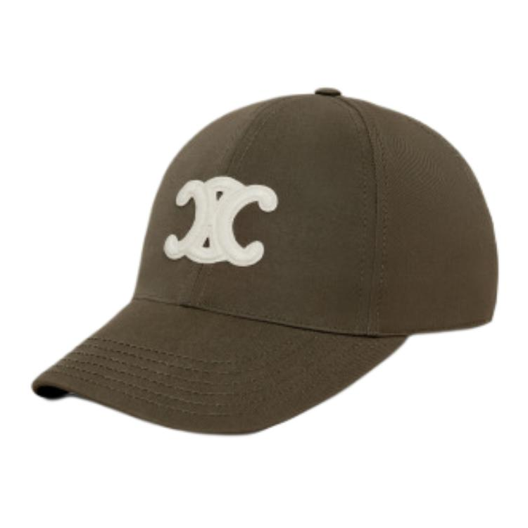 CELINE Cotton Baseball Caps Women's Khaki Army Green