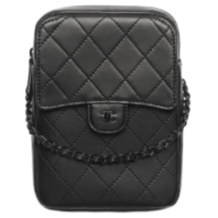CHANEL Calfskin Cell Phone Pouch Women's Black