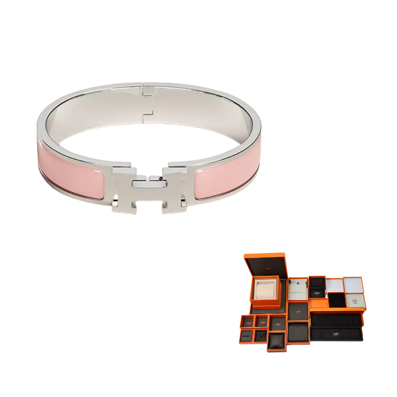 HERMES Silver Bangles Women's Pink