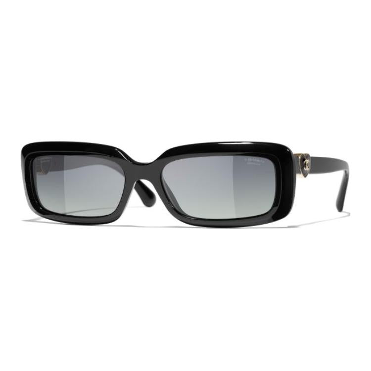CHANEL Acetate Rectangular Sunglasses Unisex Black
