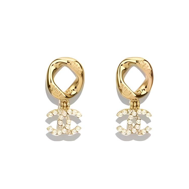 CHANEL Metal, Glass, Pearl, Crystal Clip On Earrings Unisex Gold