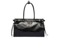 PRADA Leather Handbag Shoulder Bag Large Size Women's Black