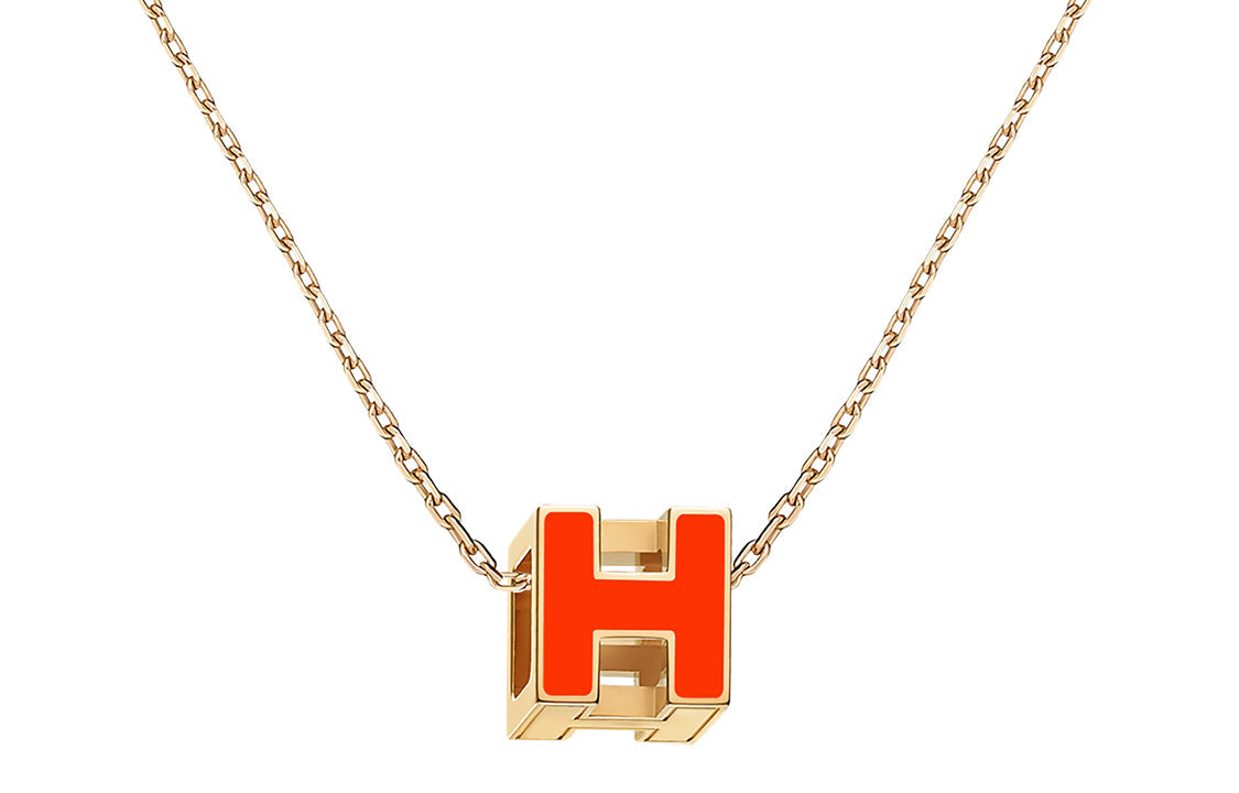 HERMES 20th Century Palladium Plated Cage DH Cube Necklace Costume Necklace