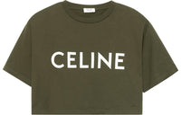 CELINE SS22 Women's Logo Jersey Cropped Crewneck T-Shirt 'Deep Khaki'