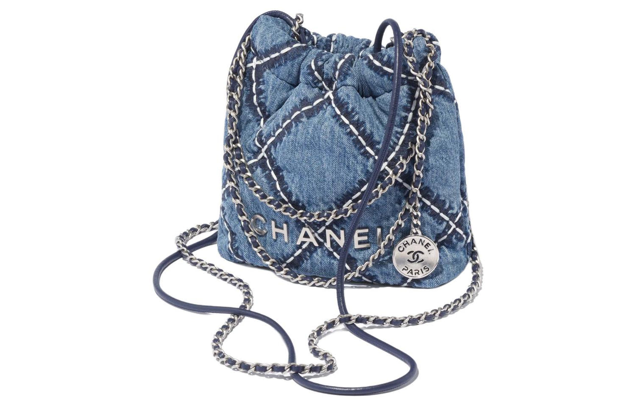 CHANEL Denim With Metal Accents Bucket Bags Shoulder Bag Crossbody Bag Mini Women's Blue