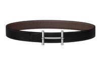 HERMES Comfortable Silver Buckle Togo Calfskin Double Sided Leather Belt Women's Black Width 3.2cm