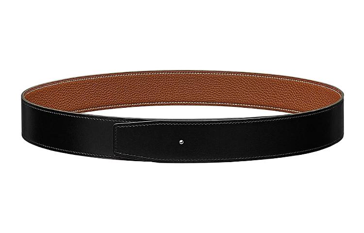 HERMES Calfskin Leather Belts Men's Black/Brown Width: 3.8cm