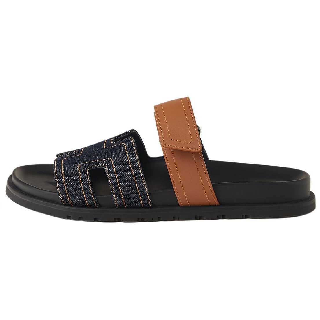 HERMES Chypre Slide Slippers Men's Black Orange