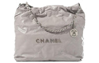 CHANEL 22Bag Cow Leather Tote Bag, Shopping Bag, Handbag, Shoulder Bag Women's Gray Silver Letter