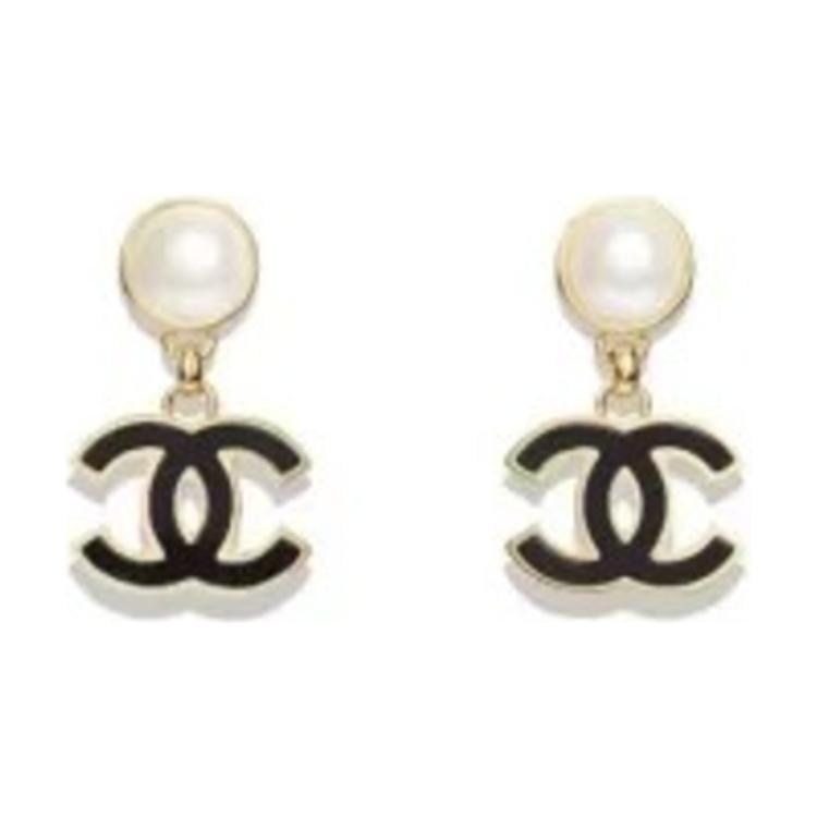 CHANEL Pearl Earrings Women's Black