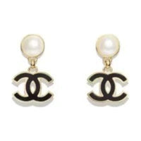 CHANEL Pearl Earrings Women's Black