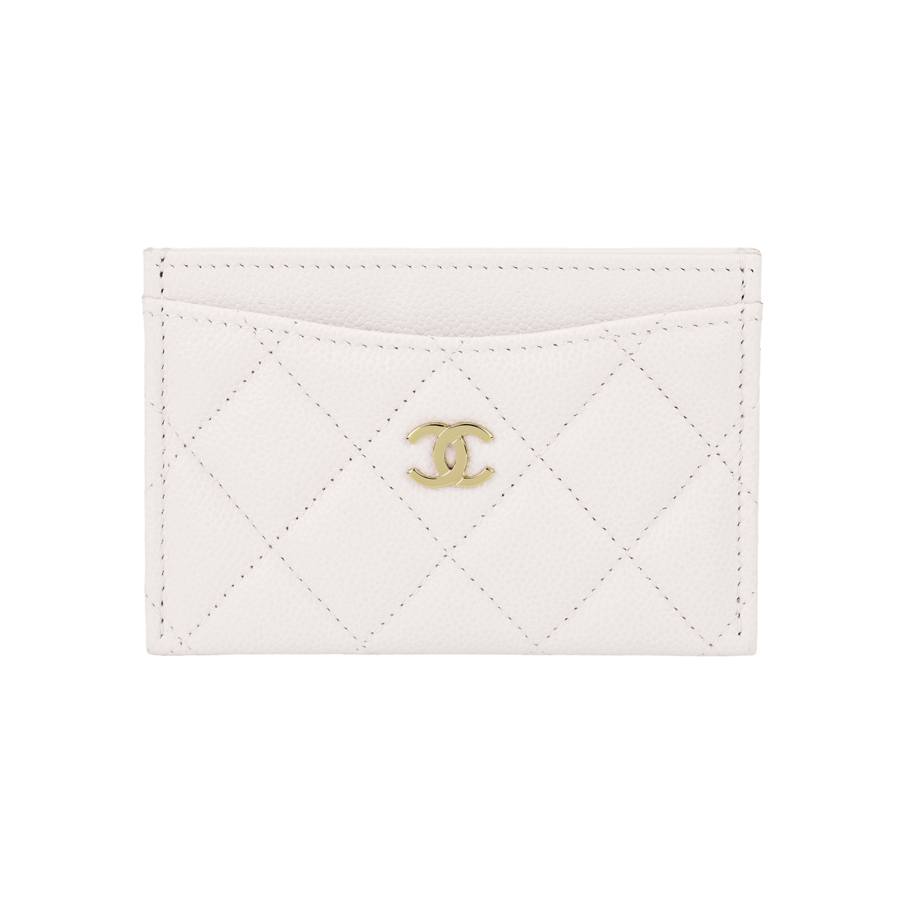 CHANEL Grain Calfskin Coin Purse, Card Holder Regular Women's White