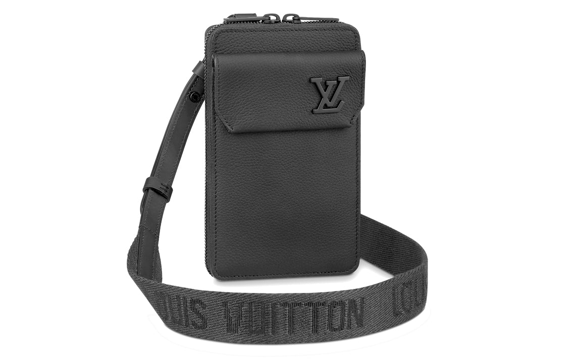 LOUIS VUITTON Aerogram Grained Calfskin Handheld Shoulder Bag Crossbody Bag Cell Phone Pouch Regular Men's Black